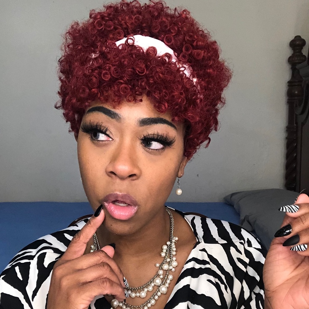 Short Reddish Orange Afro Wig 😍